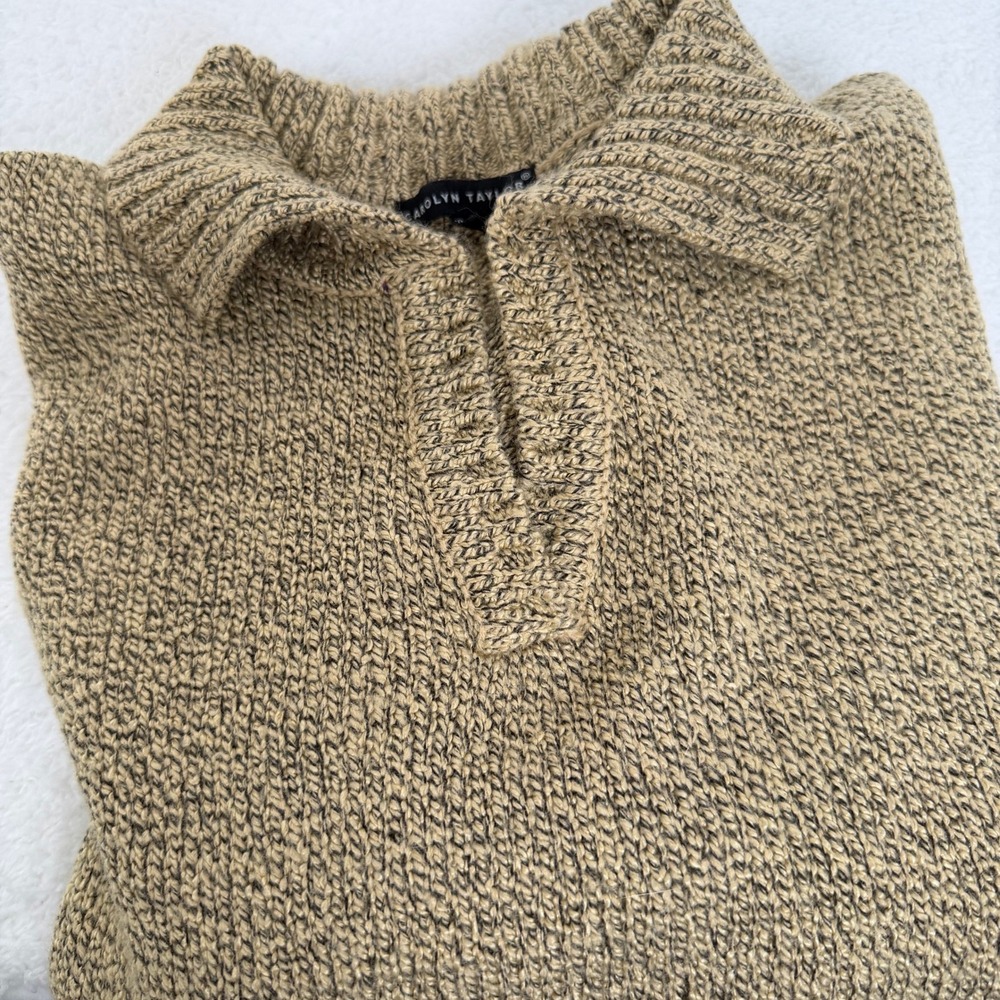 Carolyn Taylor Womens XL Tan Marled‎ Knit Polo Collar V-Neck Sweater FTY-18-28